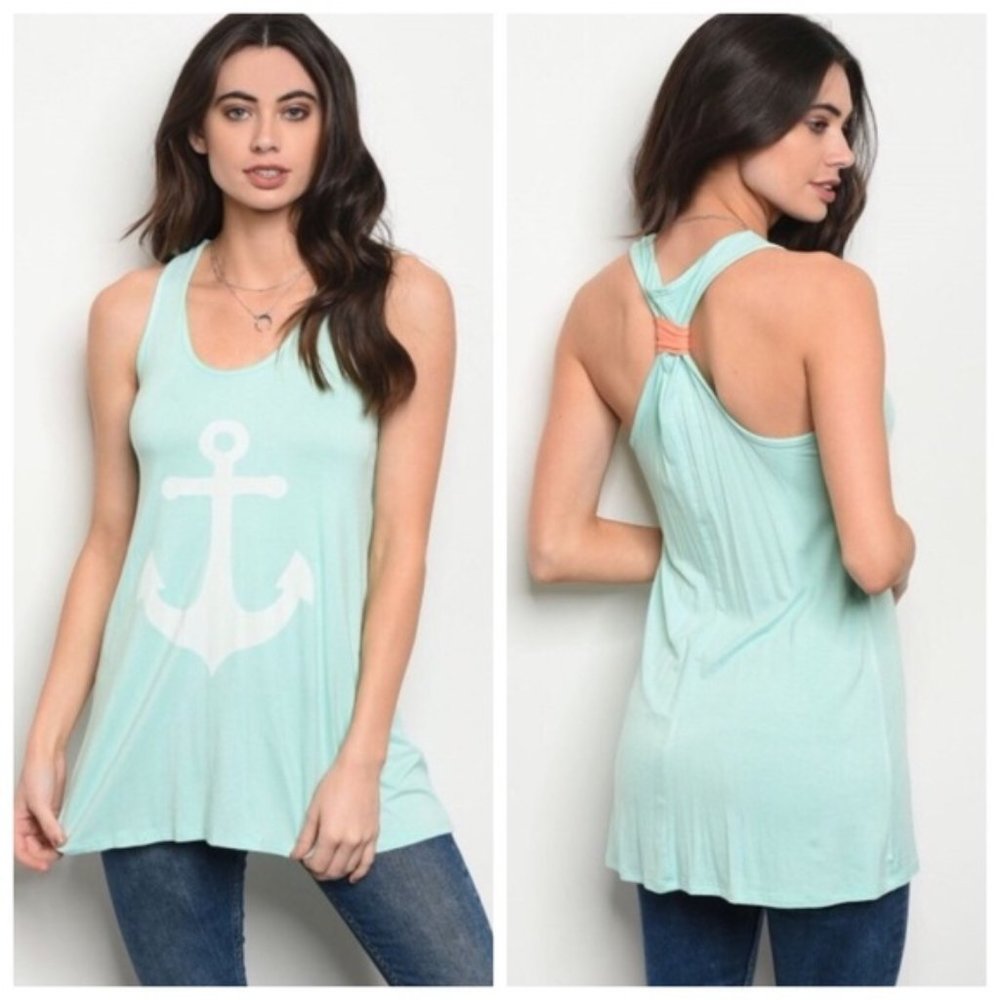Mint Green Anchor Tank Top